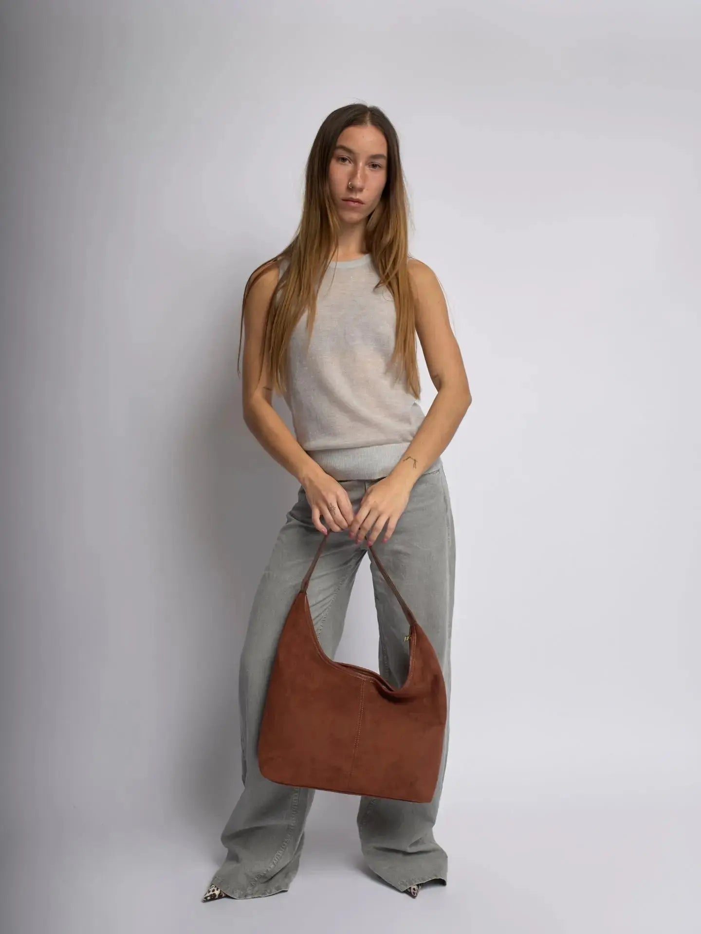 Suede Daily Leather Tote Noirvere