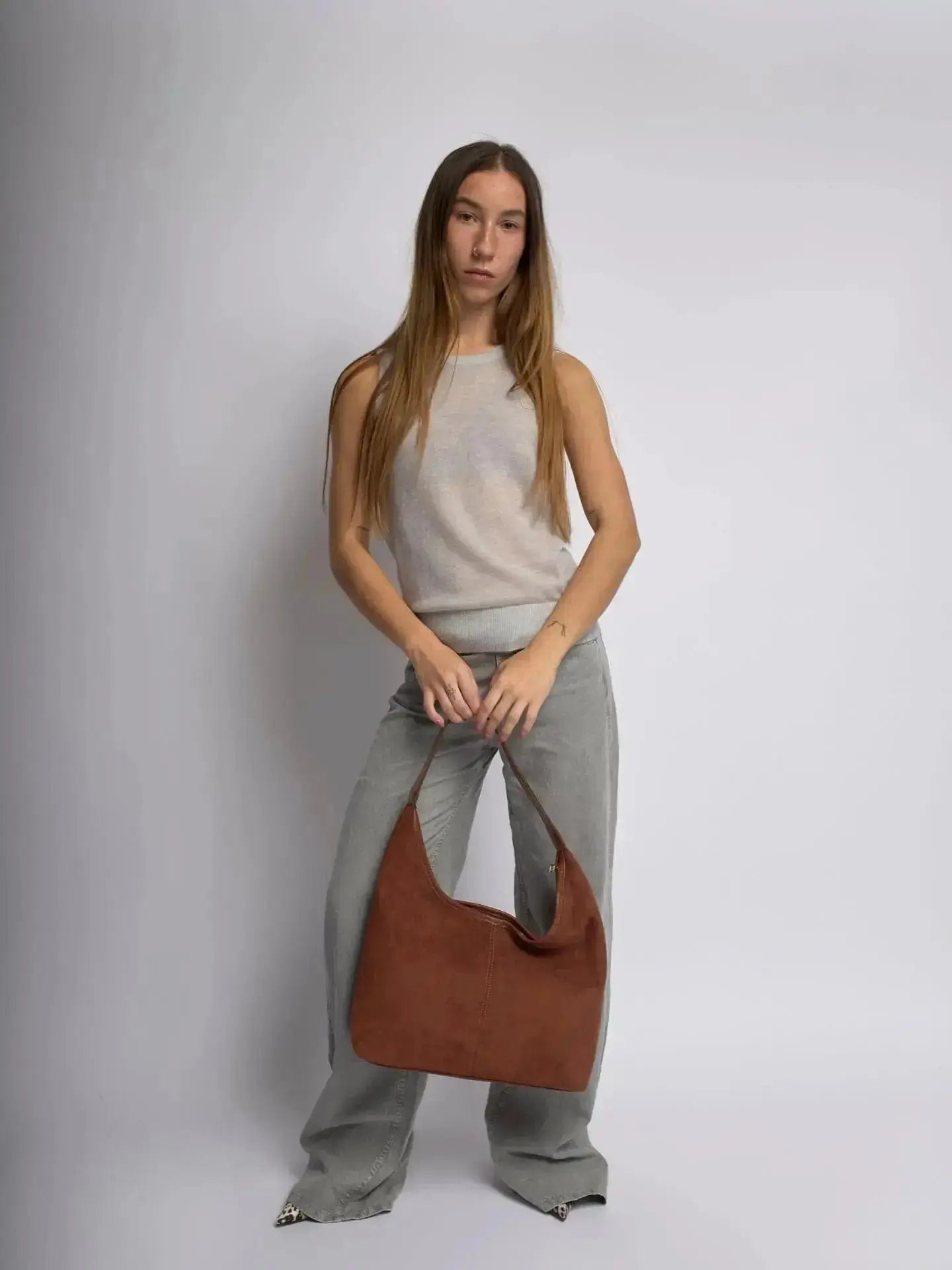 Suede Daily Leather Tote Noirvere