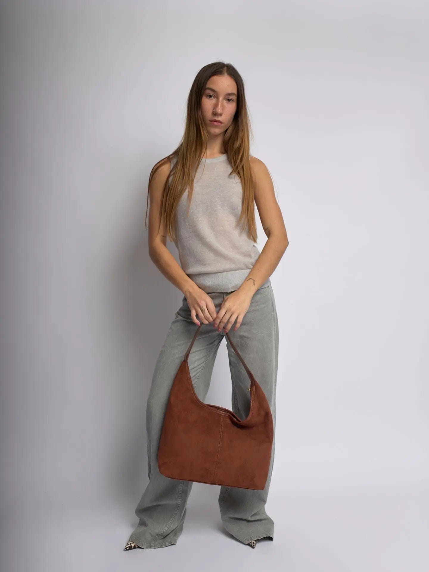Suede Daily Leather Tote Noirvere