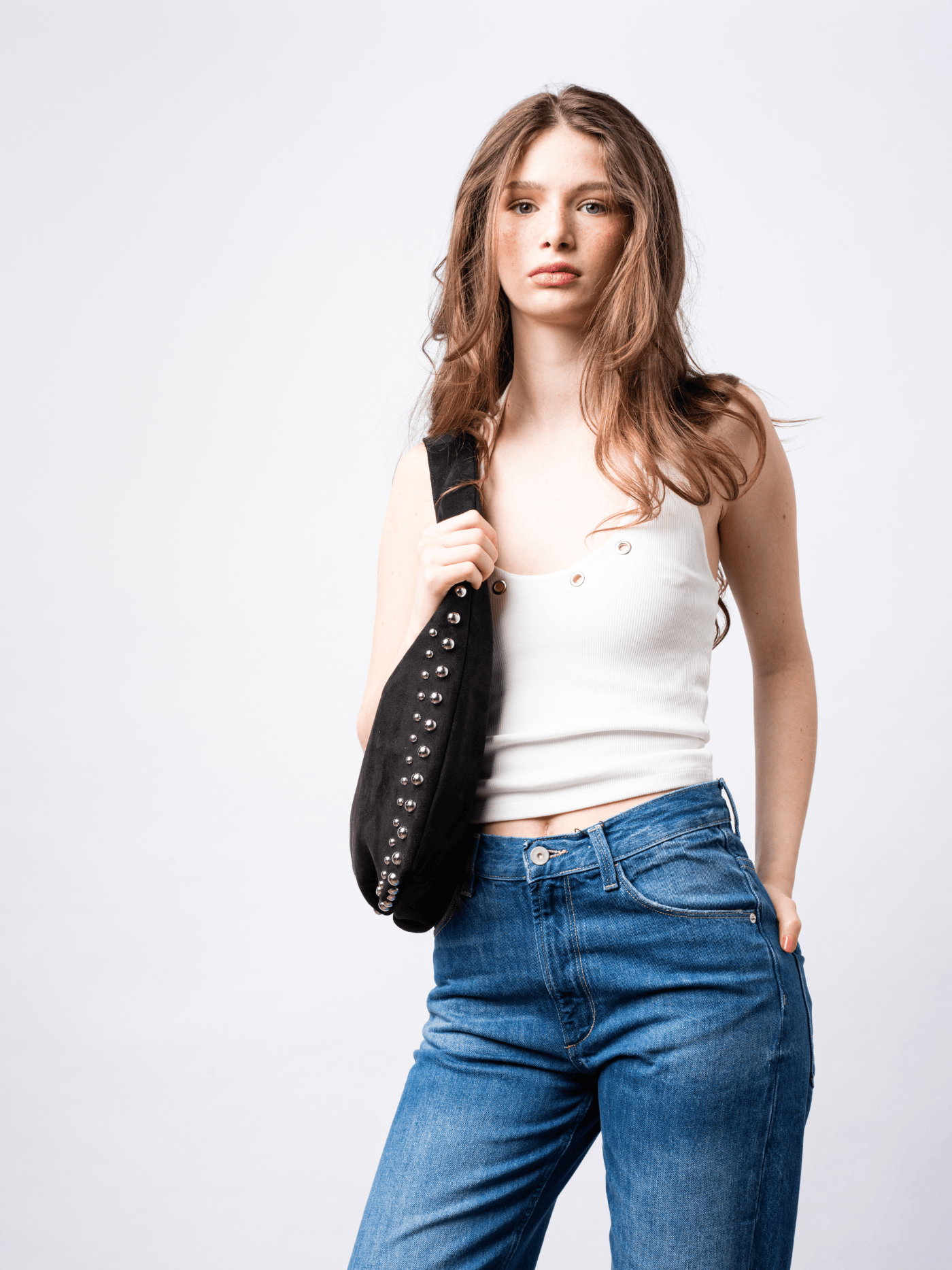 Studded Suede Shoulder Bag Noirvere