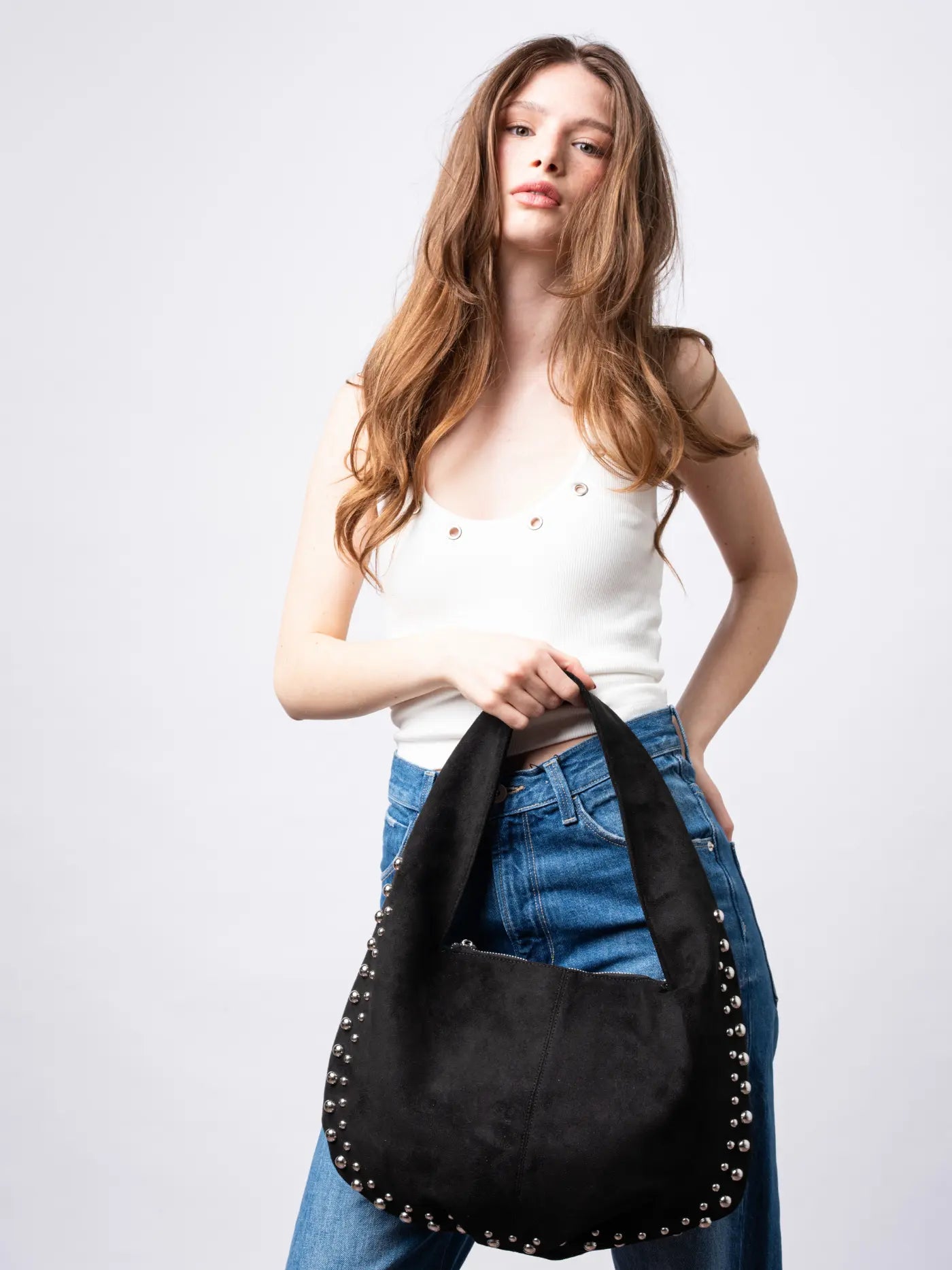 Studded Suede Shoulder Bag Noirvere