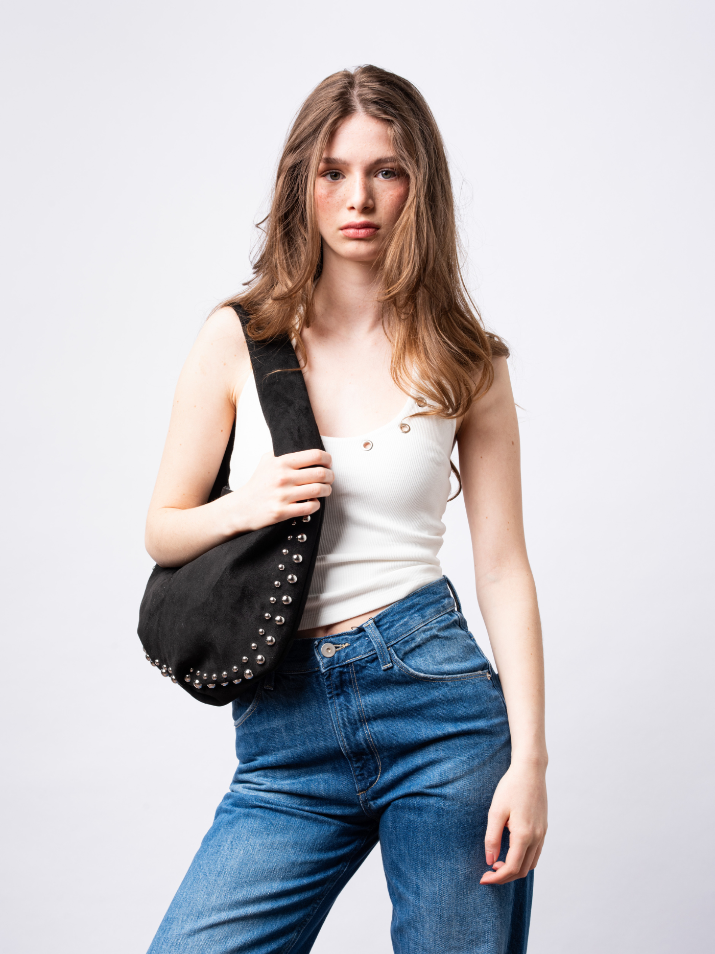 Studded Suede Shoulder Bag Noirvere