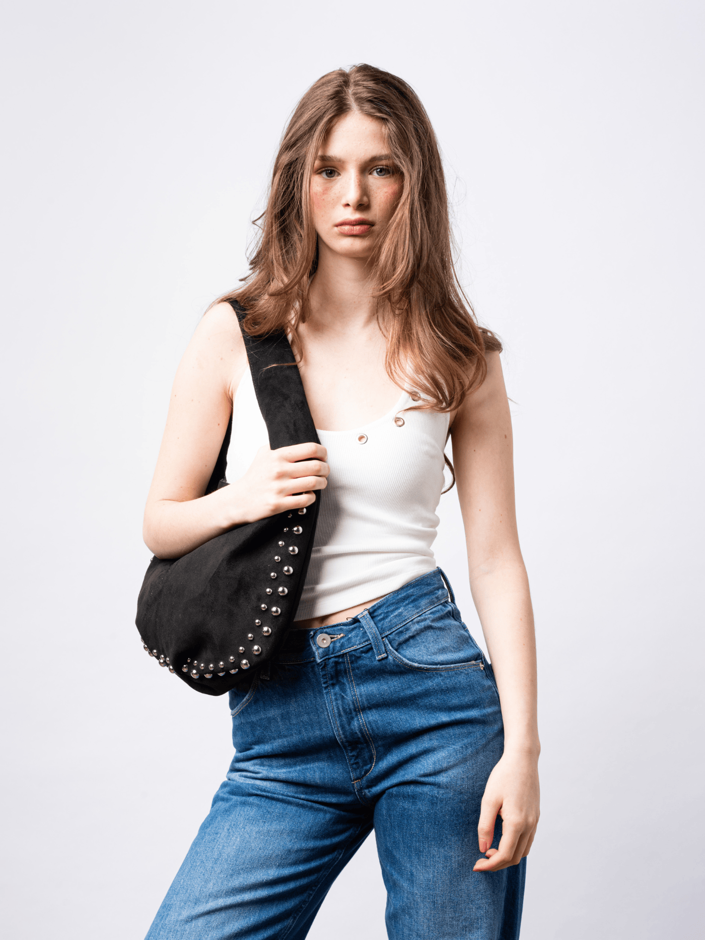 Studded Suede Shoulder Bag Noirvere