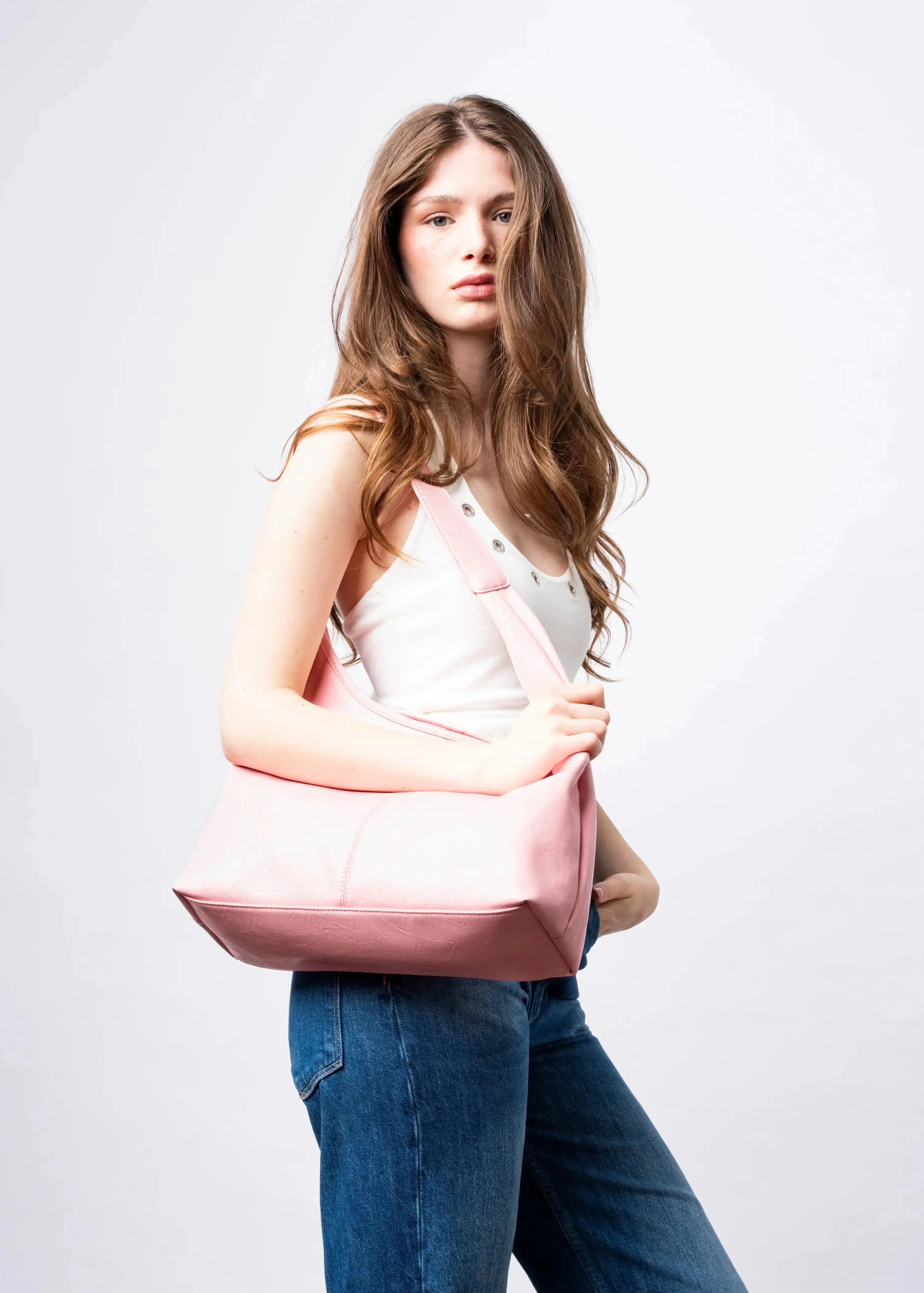 Scarlett Distressed Leather Tote - Pink