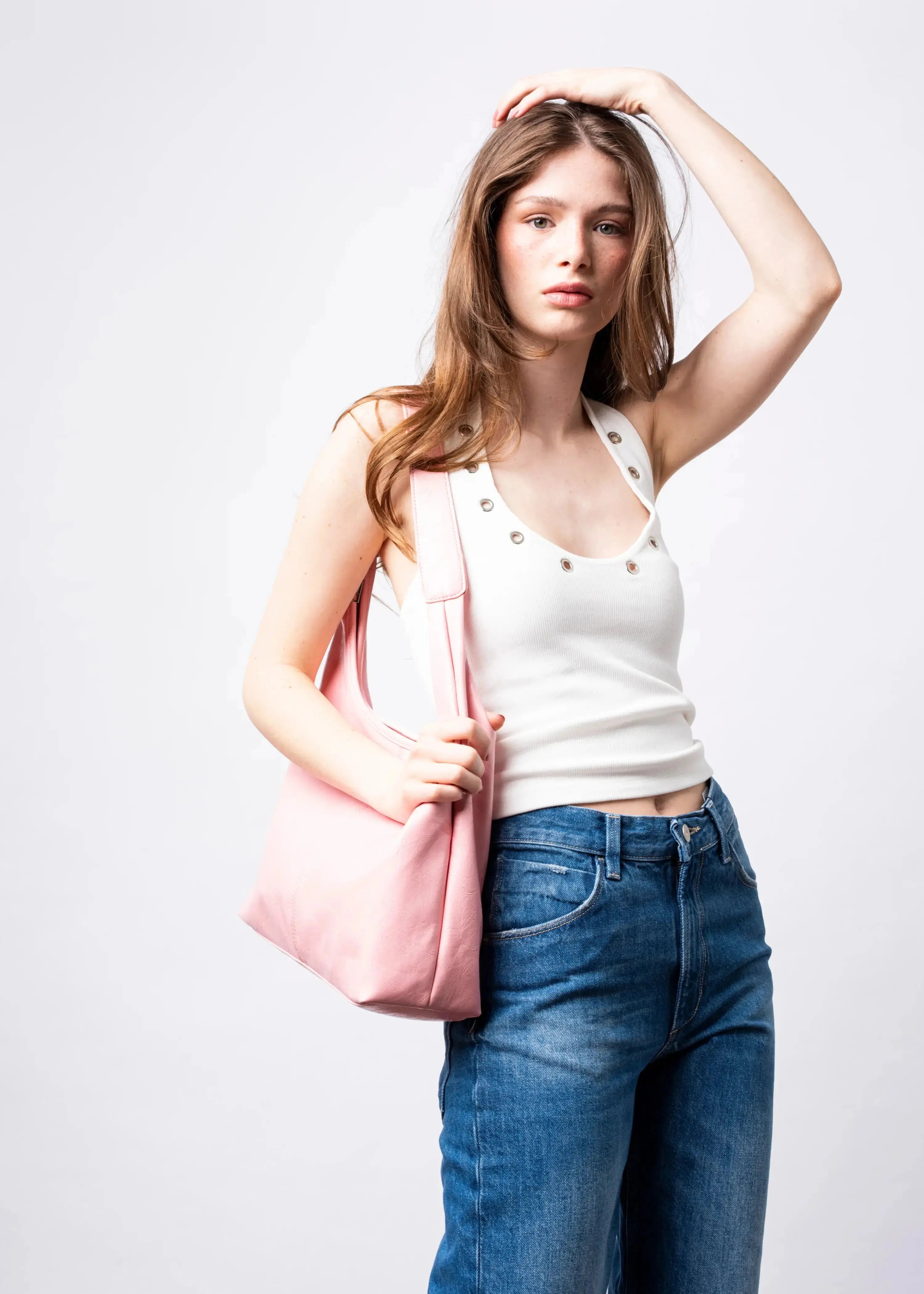 Scarlett Distressed Leather Tote - Pink