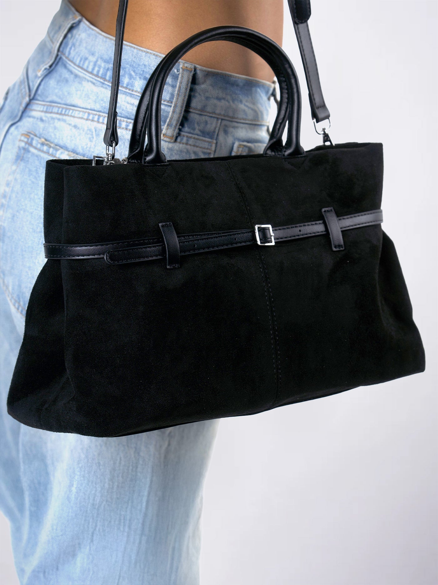Suede Shopper with Adjustable Strap Noirvere