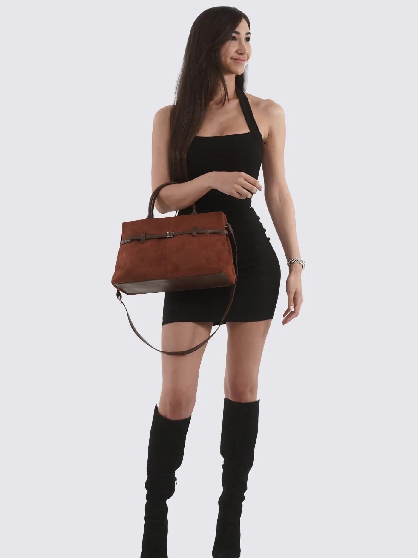 Suede Shopper with Adjustable Strap Noirvere