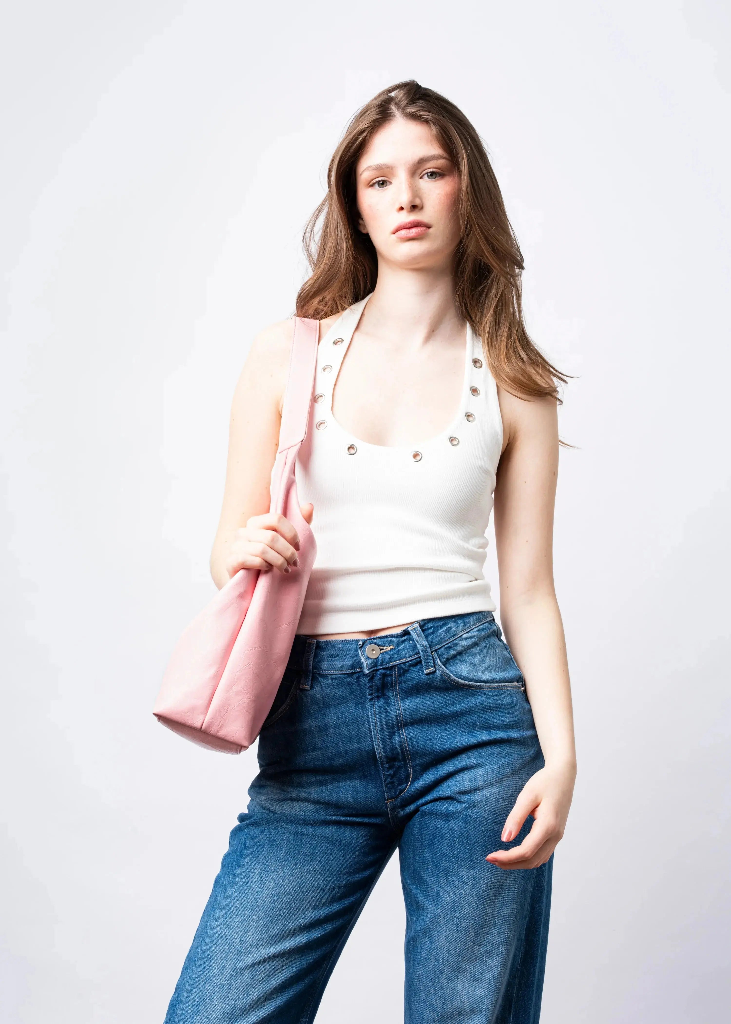 Scarlett Distressed Leather Tote - Pink