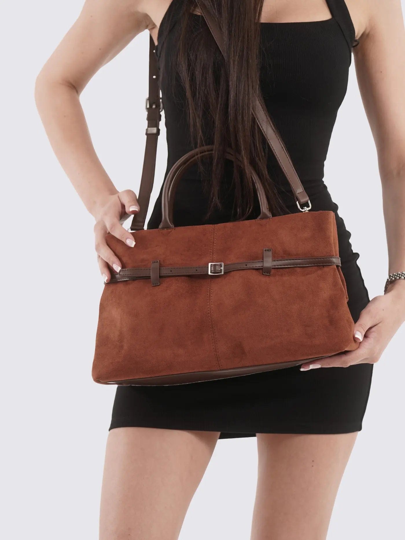 Suede Shopper with Adjustable Strap Noirvere